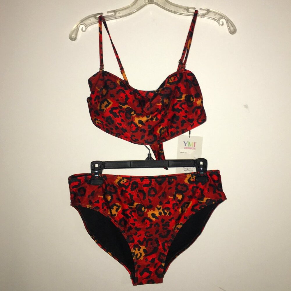 YMI Swimwear Bikini Red Leopard Print Size Large NWT